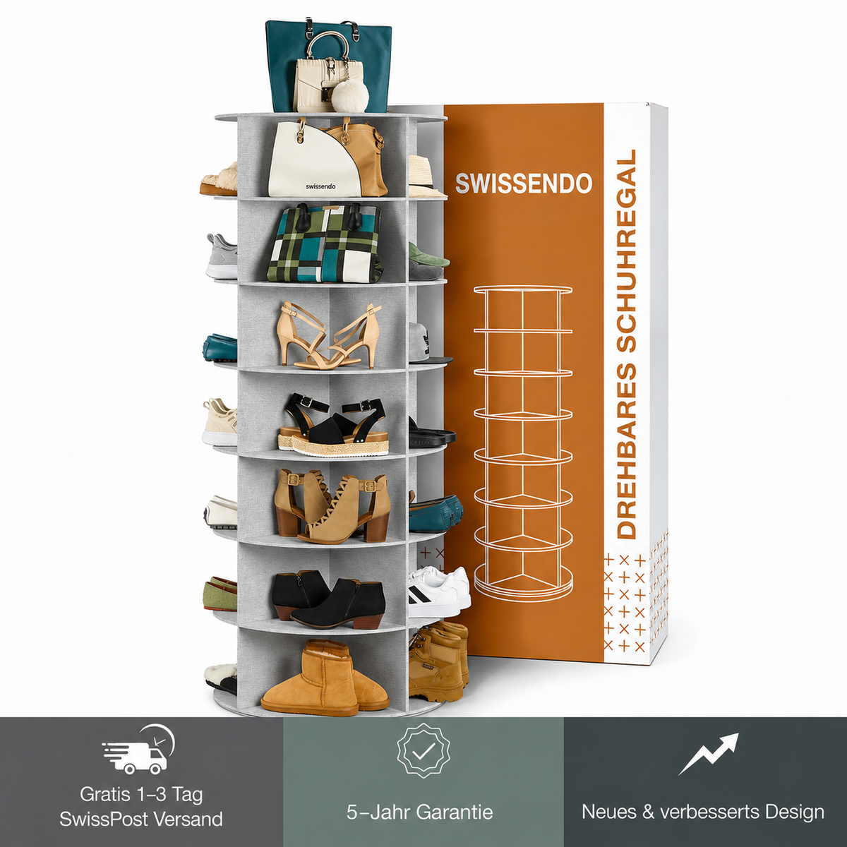 FeinLeben |  360° drehbares Schuhregal – 7-stöckiger Schuh-Organizer im Karussell-Design