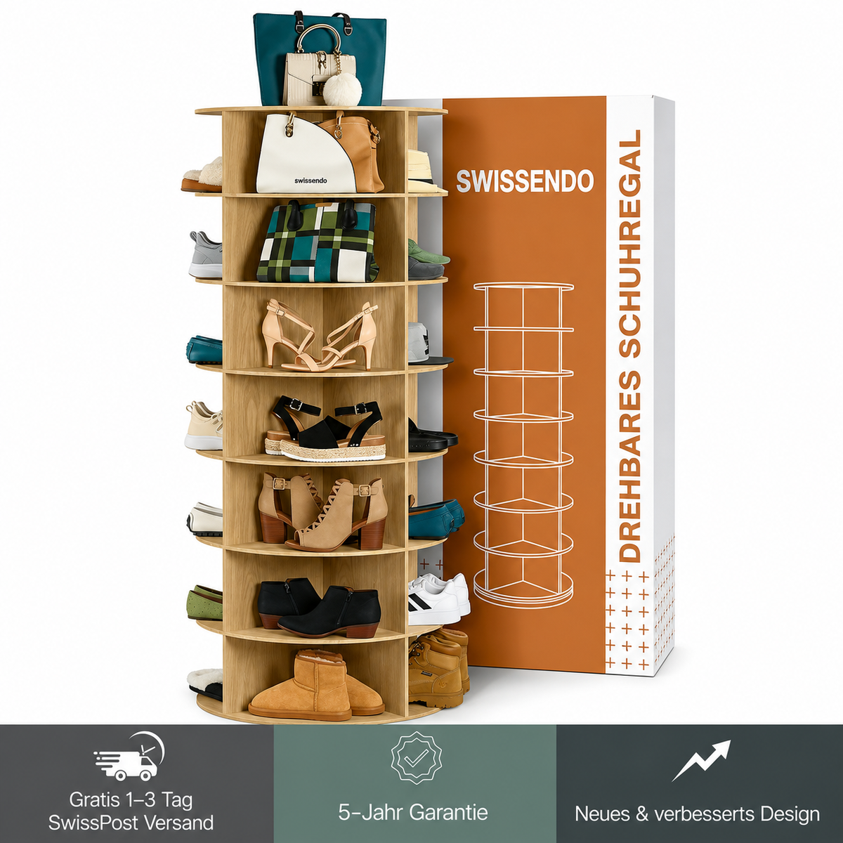 FeinLeben |  360° drehbares Schuhregal – 7-stöckiger Schuh-Organizer im Karussell-Design