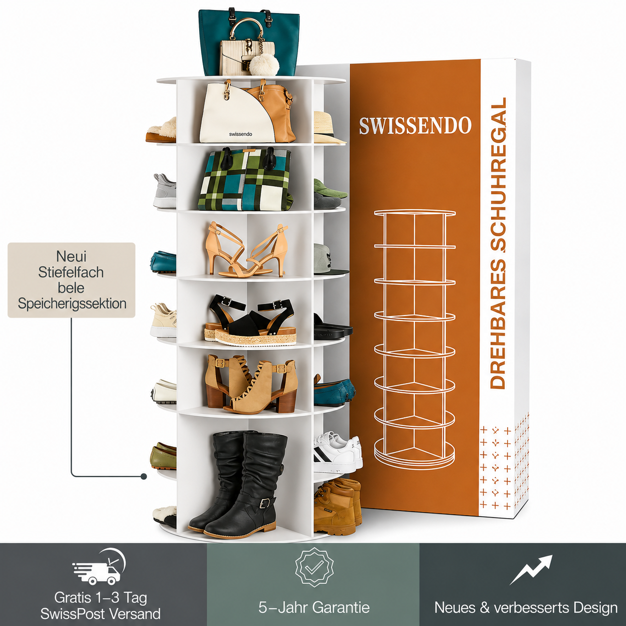 FeinLeben |  360° drehbares Schuhregal – 7-stöckiger Schuh-Organizer im Karussell-Design