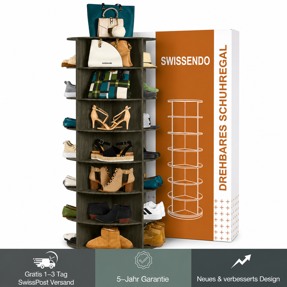 FeinLeben |  360° drehbares Schuhregal – 7-stöckiger Schuh-Organizer im Karussell-Design